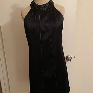 ABS by Allen Schwartz black halter dress w beading